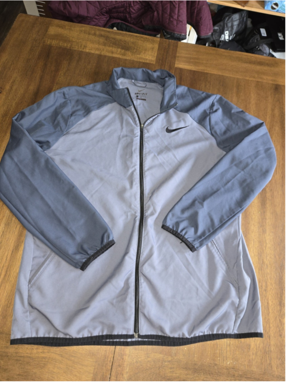 Nike Jacket Dri- Fit Full Zip Pockets Blue Gray Swoosh Soft Shell Men's Medium